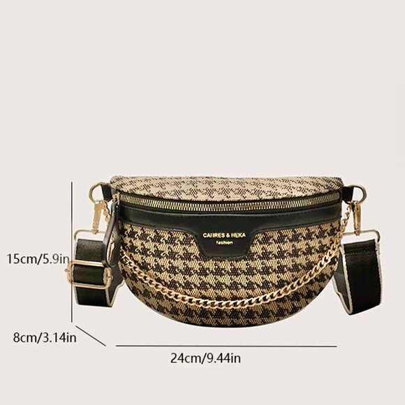 Cahres & Heka  Designer Crossbody Houndstooth Print Canvas Bag - Picture 8 of 14